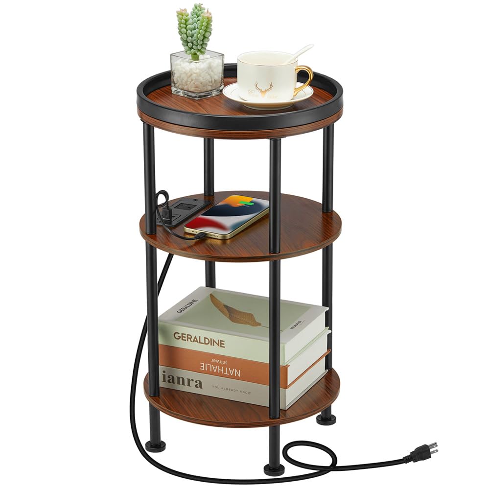 Small Round 3-Tier Side Table with Charging Station K69444