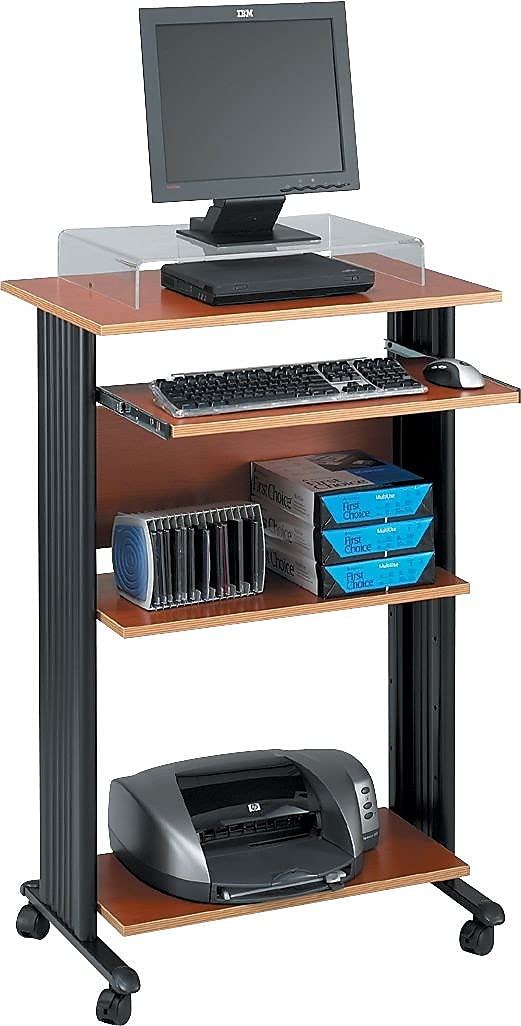 Mobile Stand-Up Desk with Keyboard Tray and 2 Adjustable Shelves G198