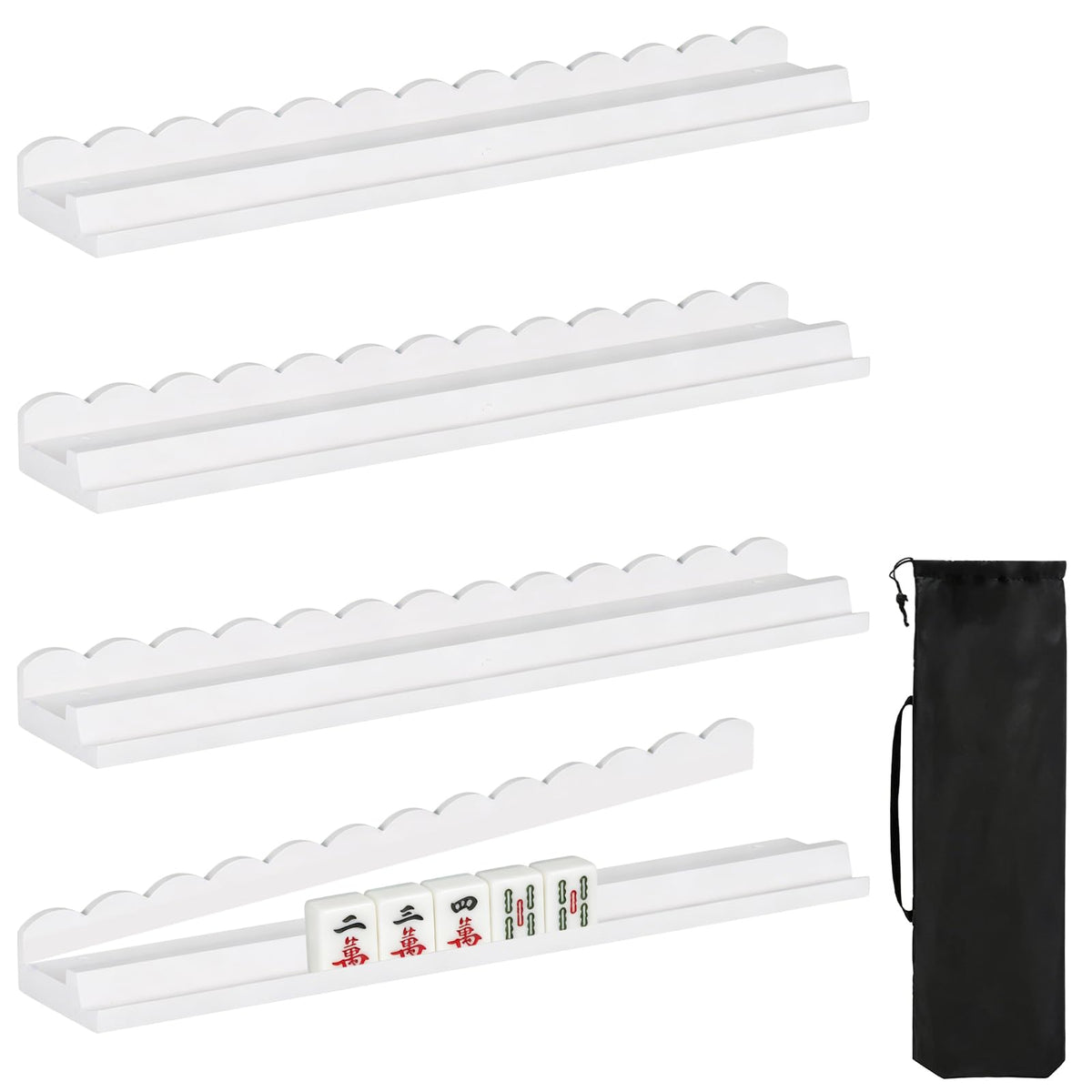 Wooden Mahjong Racks with Pushers Set of 4 O146143