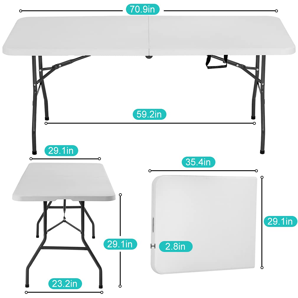 6 ft Folding Table Portable Heavy Duty Adjustable Height White M604