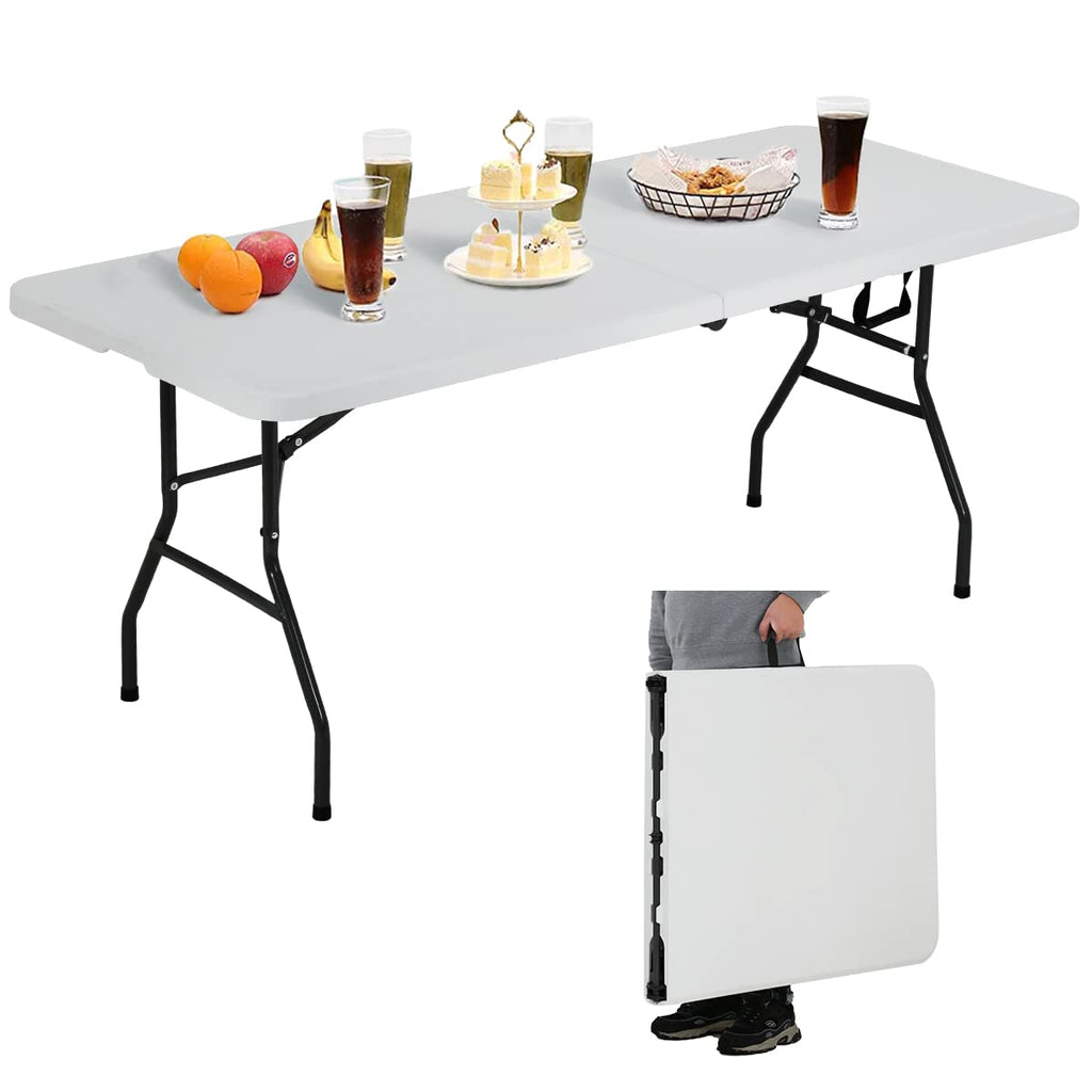6 ft Folding Table Portable Heavy Duty Adjustable Height White M604