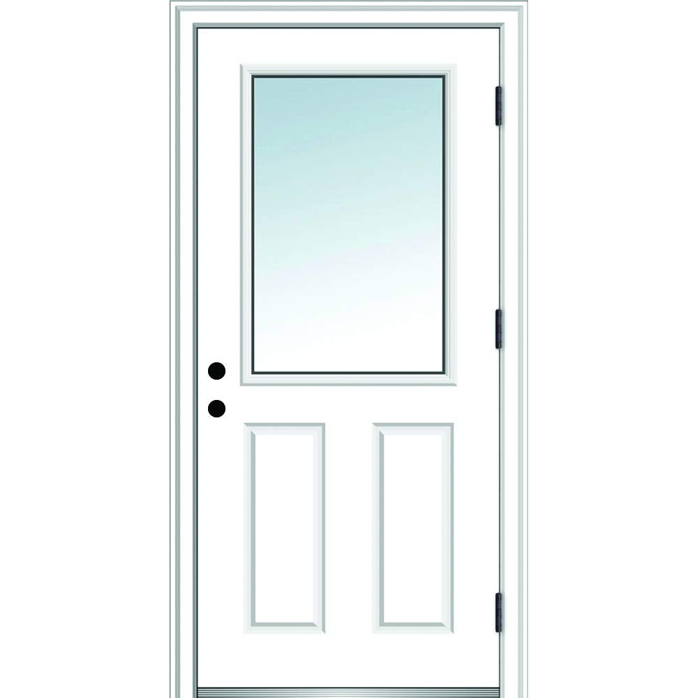 Primed Left Hand Outswing 1/2 Lite 2-Panel Clear Glass Steel Prehung Door 32"x80" B981
