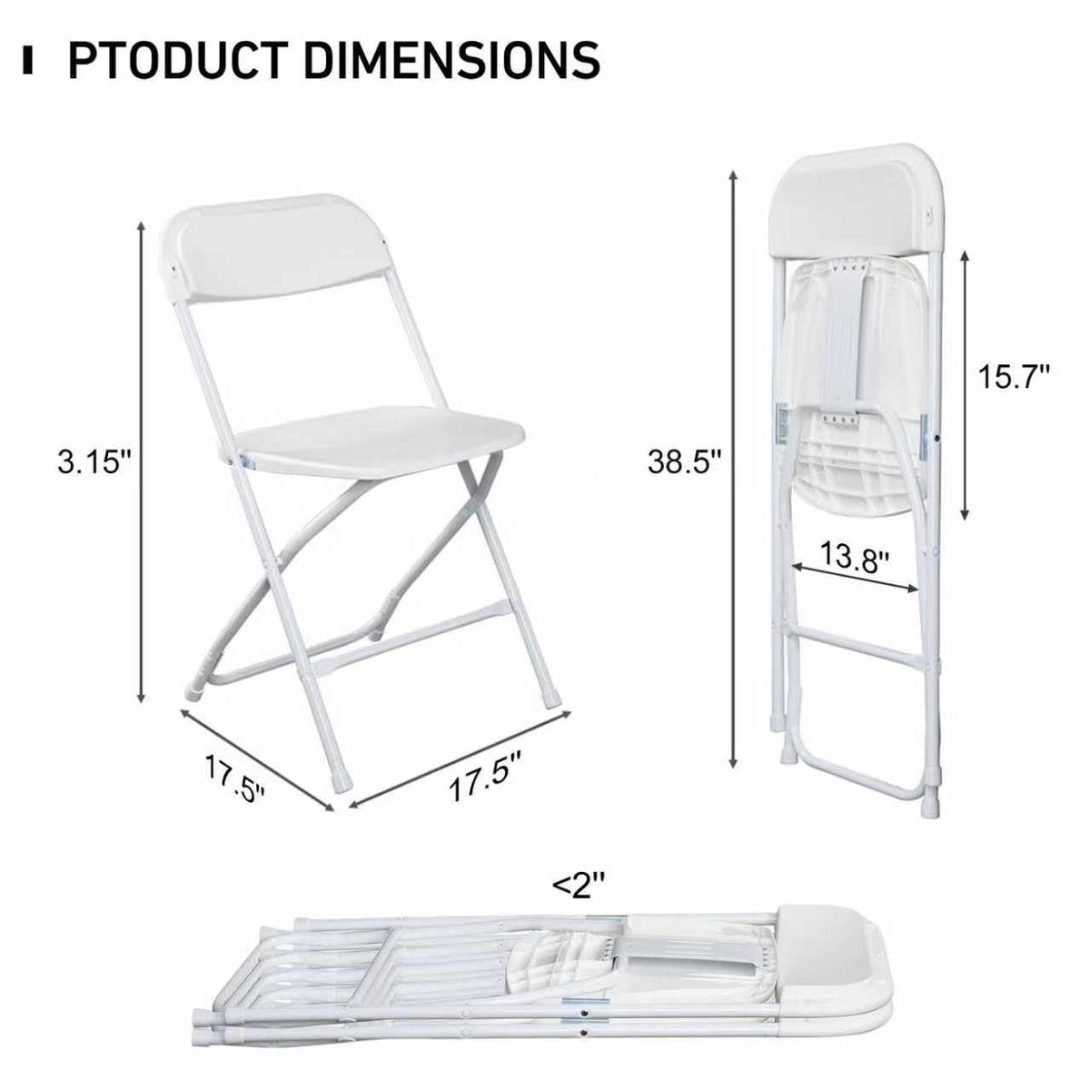 10 Pack White Folding Chairs 350LBS Capacity Steel I554526