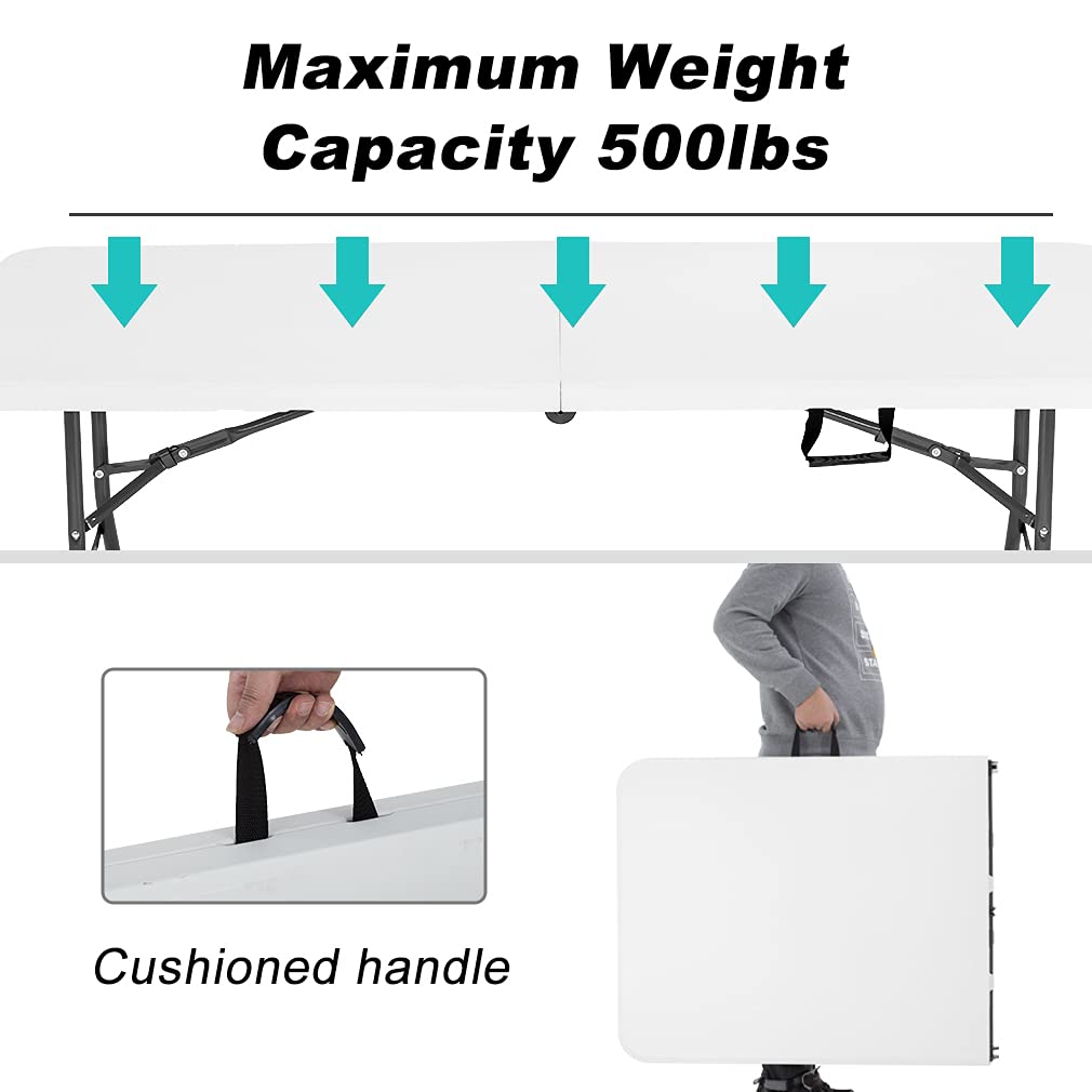 6 ft Folding Table Portable Heavy Duty Adjustable Height White M604