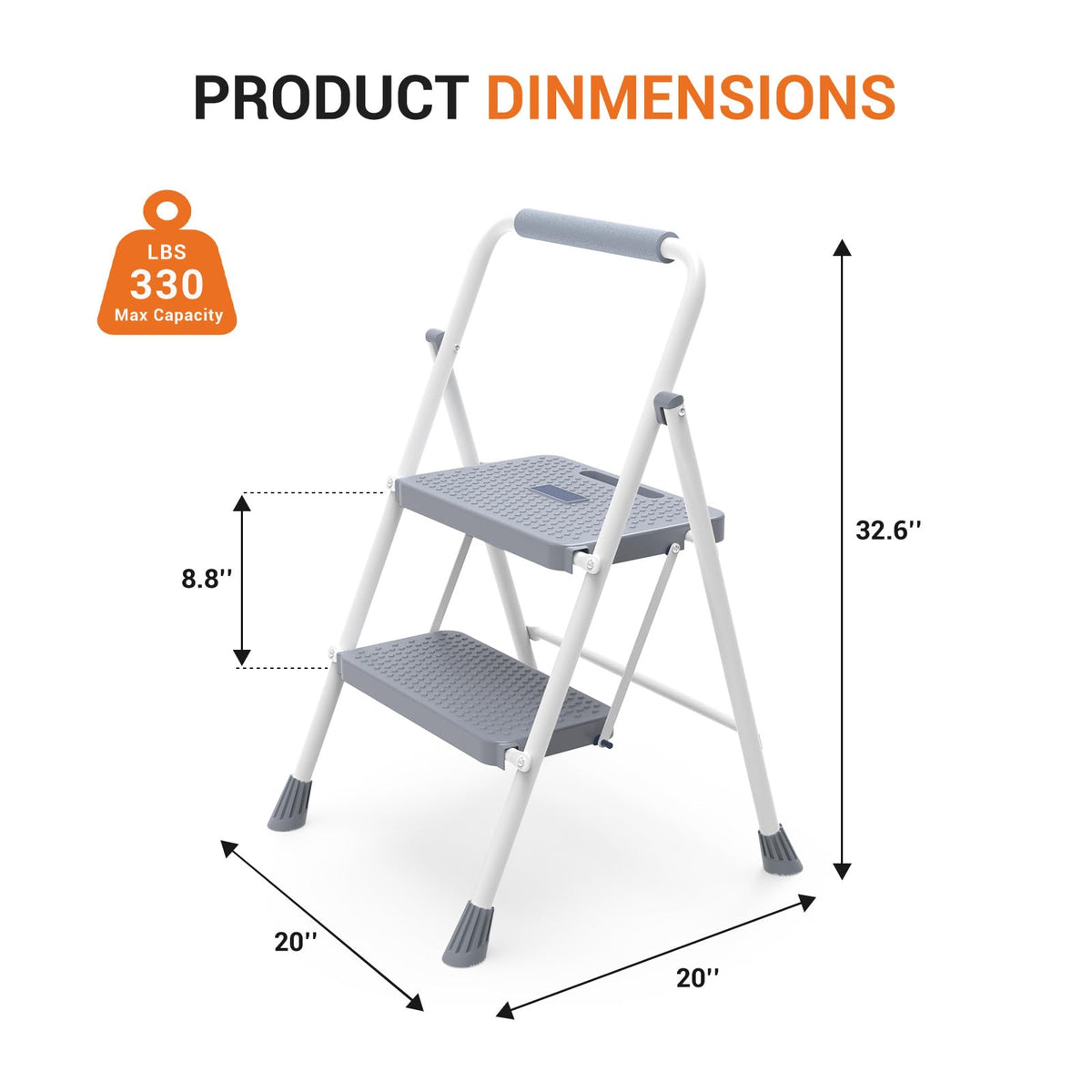 2 Step Ladder 330lbs Capacity Folding Sturdy Step Stool F7918