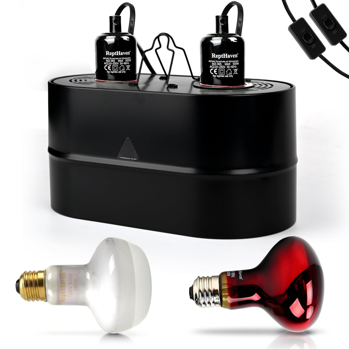2-in-1 Deep Dome Reptile Light Fixture Kit with 100W UVA Basking Bulb & 100W Infrared Heat Lamp S9002