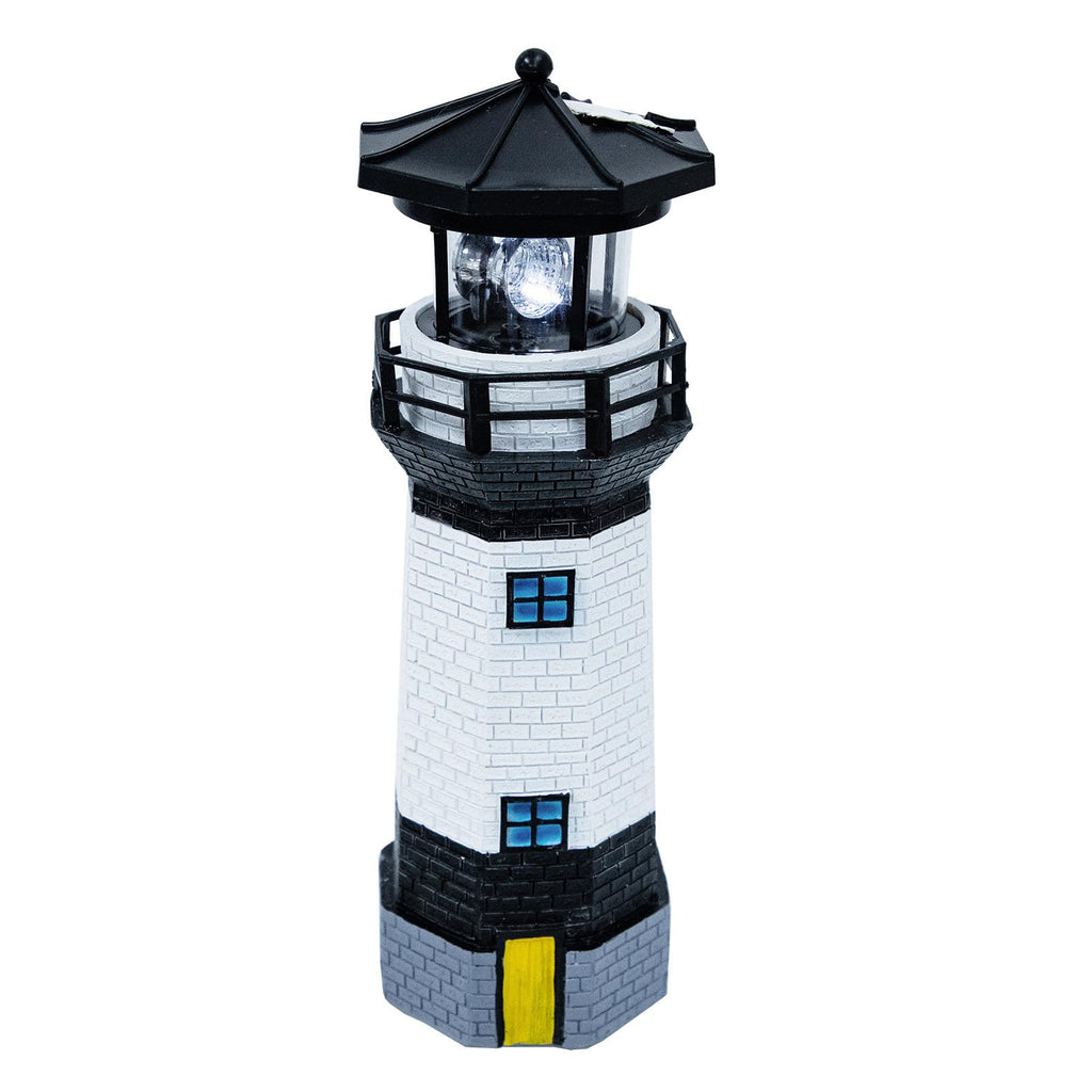 Solar Powered Resin Lighthouse Garden Light Black White X6486