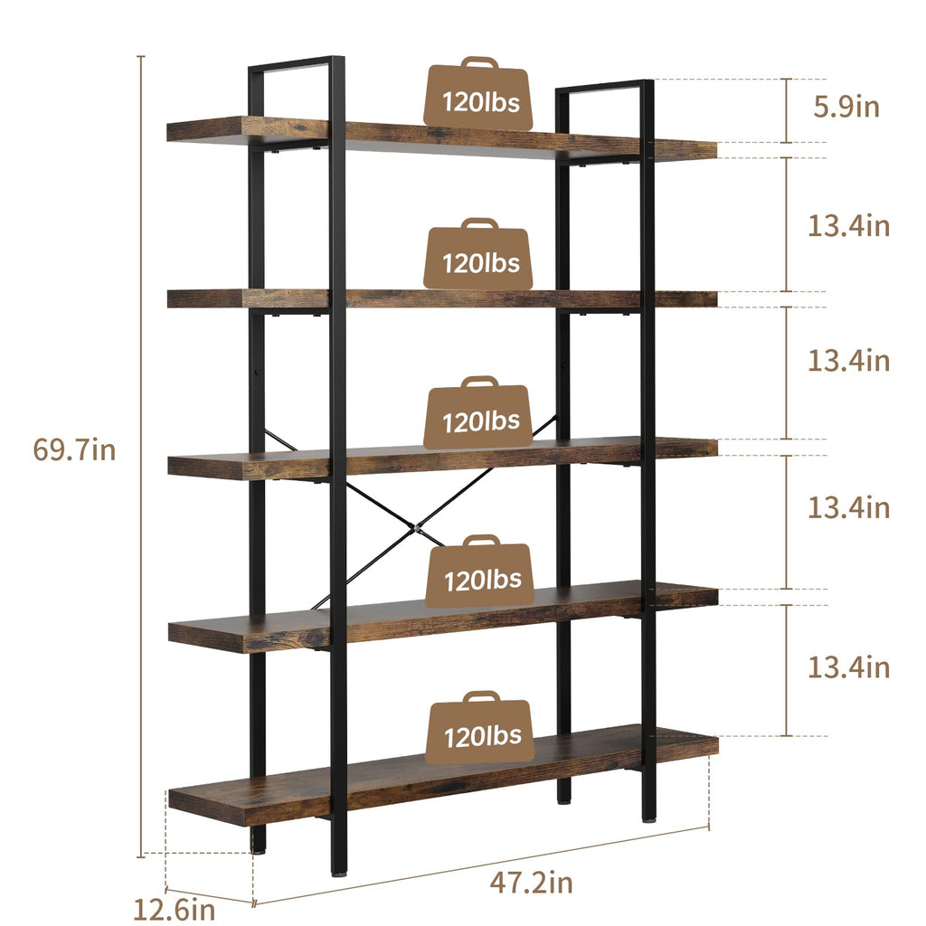 5 Tier Rustic Open Bookshelf U3903