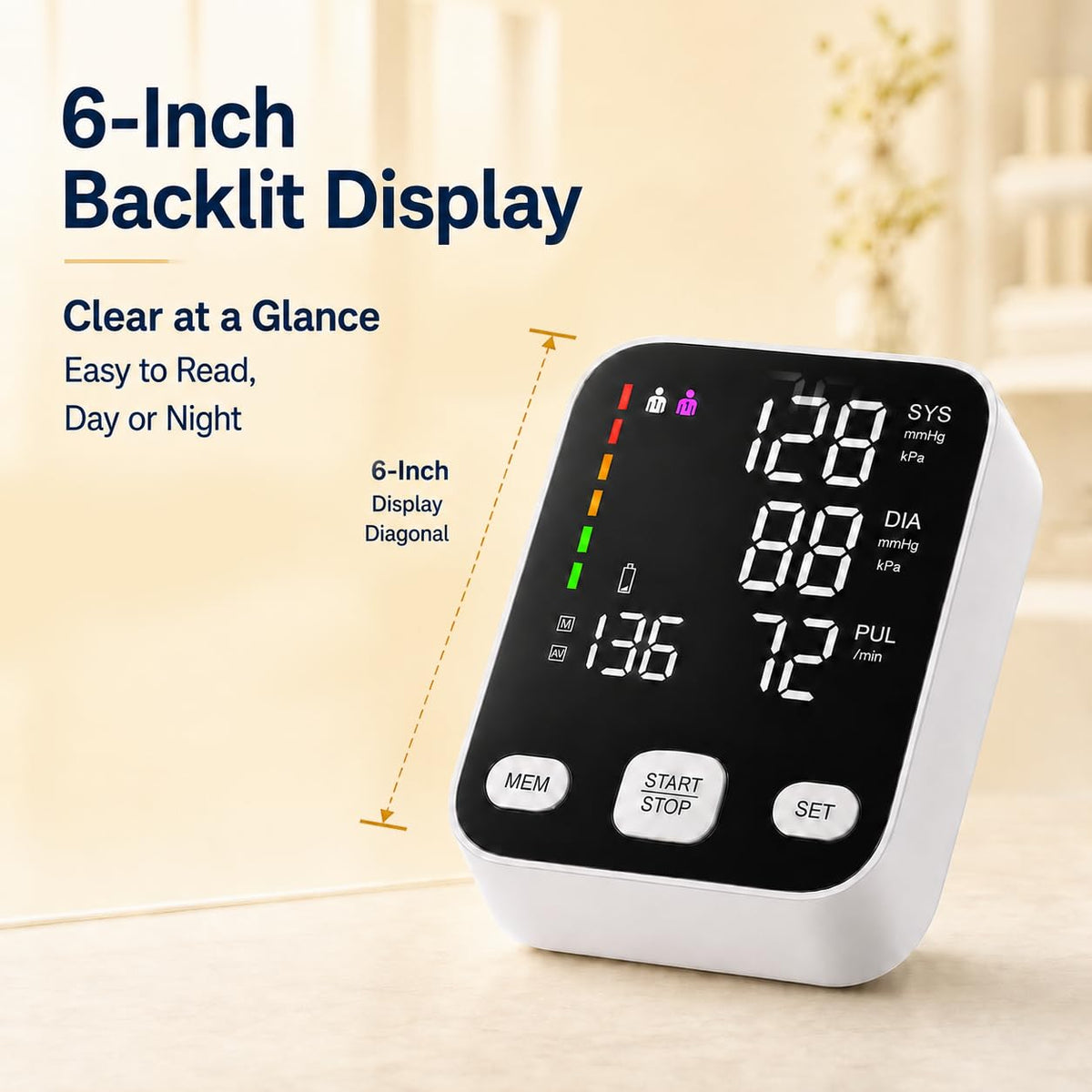 Automatic Upper Arm Blood Pressure Monitor with 6-Inch Backlit Display A94777