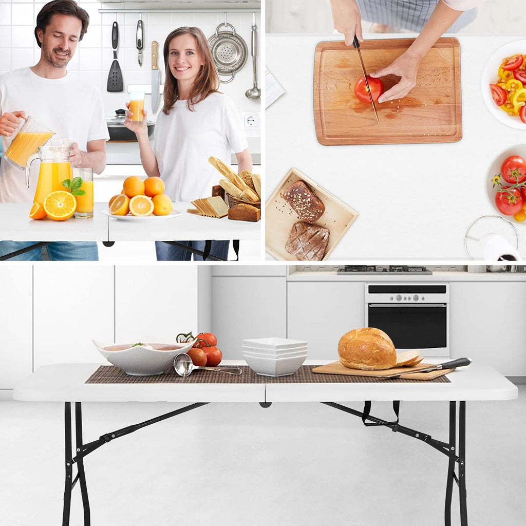 6 ft Folding Table Portable Heavy Duty Adjustable Height White M604