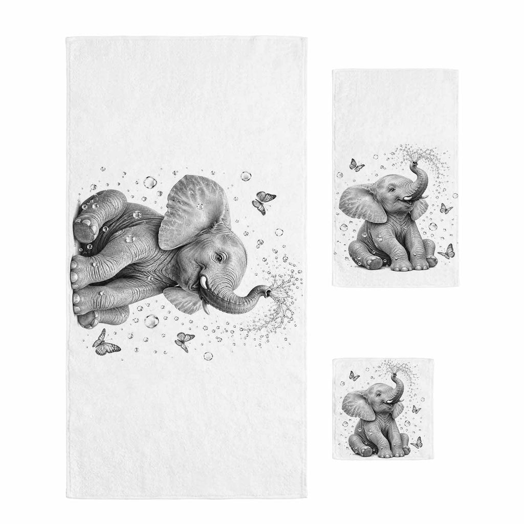 Gray Elephant Butterfly 3 Pack Cotton Bath Towel Set C70773
