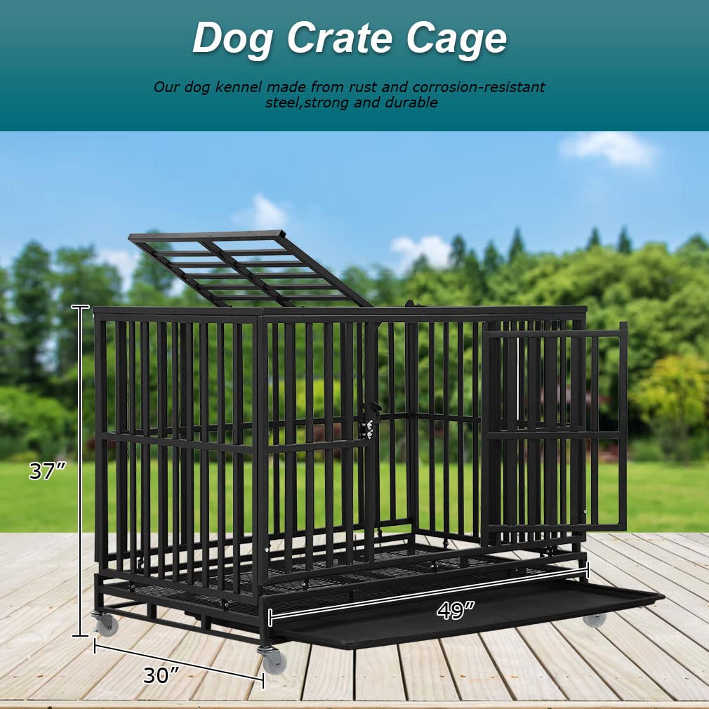 48 inch Metal Dog Crate with Wheels and Tray Y13181