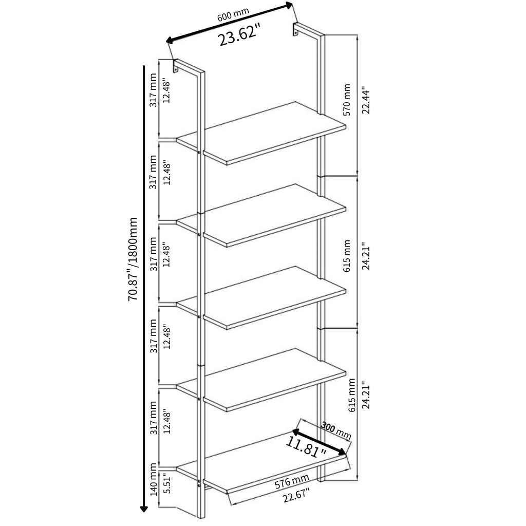Rustic Brown 5 Tier Wall Mount Ladder Shelf A262