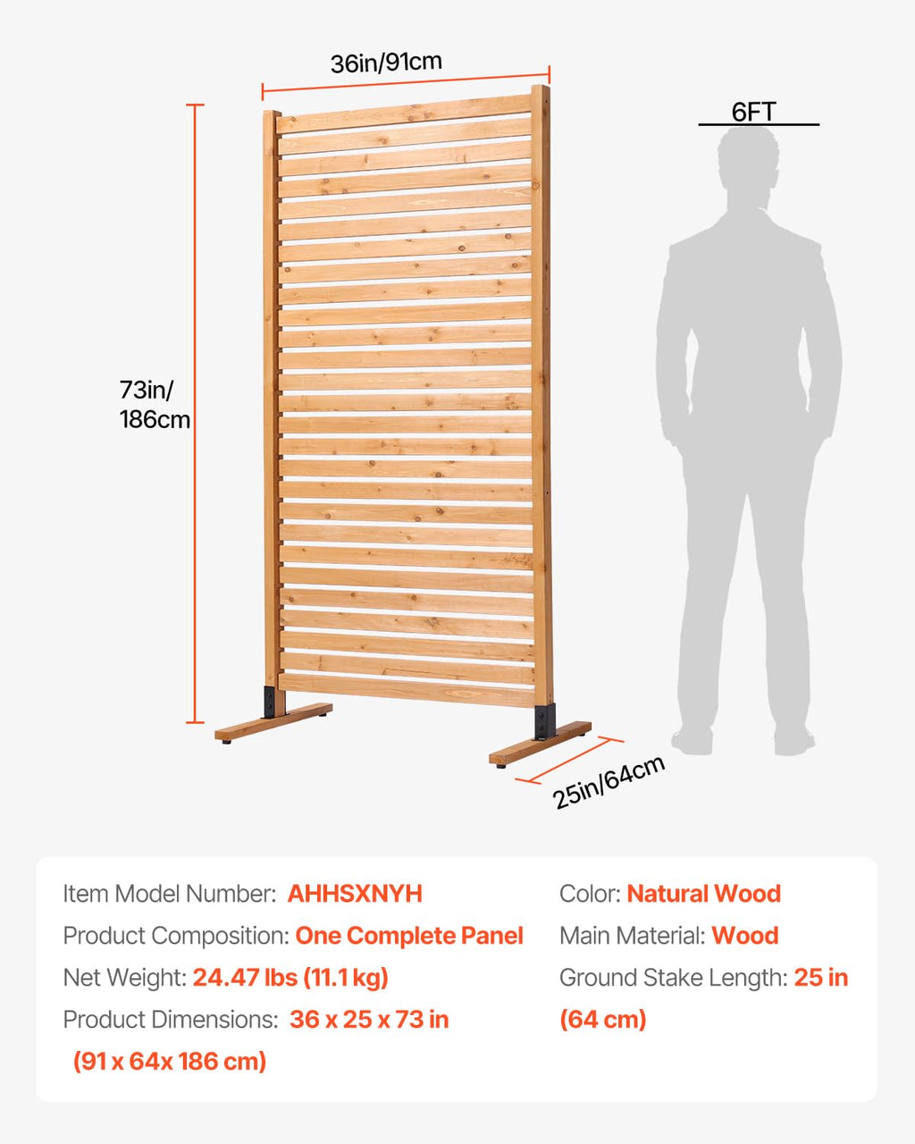 Wooden Privacy Screen 36" W x 73" H Z21236