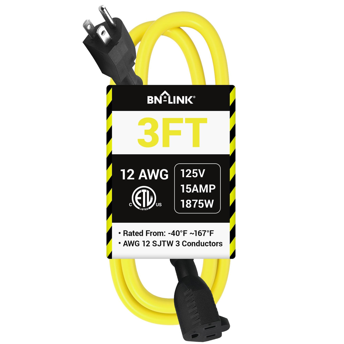 3ft 12/3 SJTW Heavy Duty Outdoor Extension Cord B487