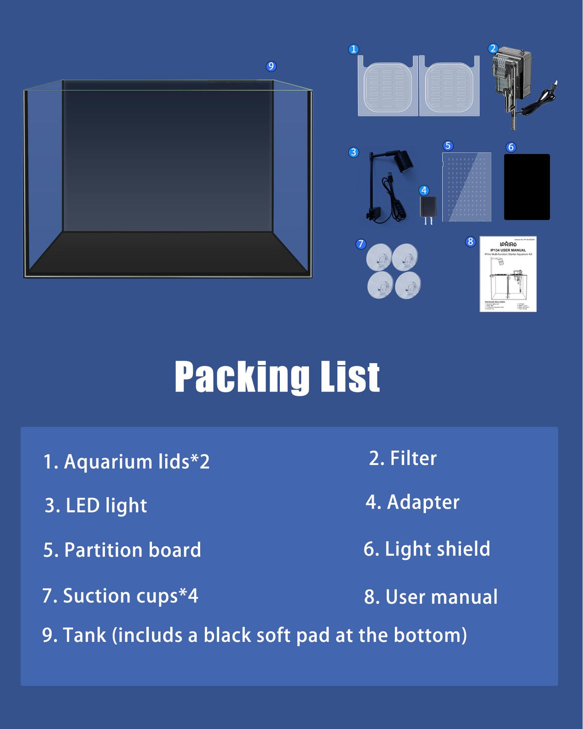 3 Gallon Ultra-Clear Glass Fish Tank with Filter and Led Light P584570