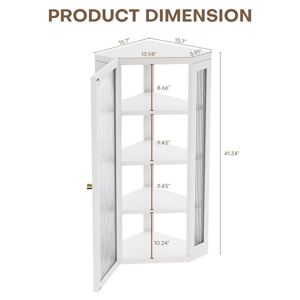 White Metal Corner Wall Cabinet with Glass Doors and Shelves U780491
