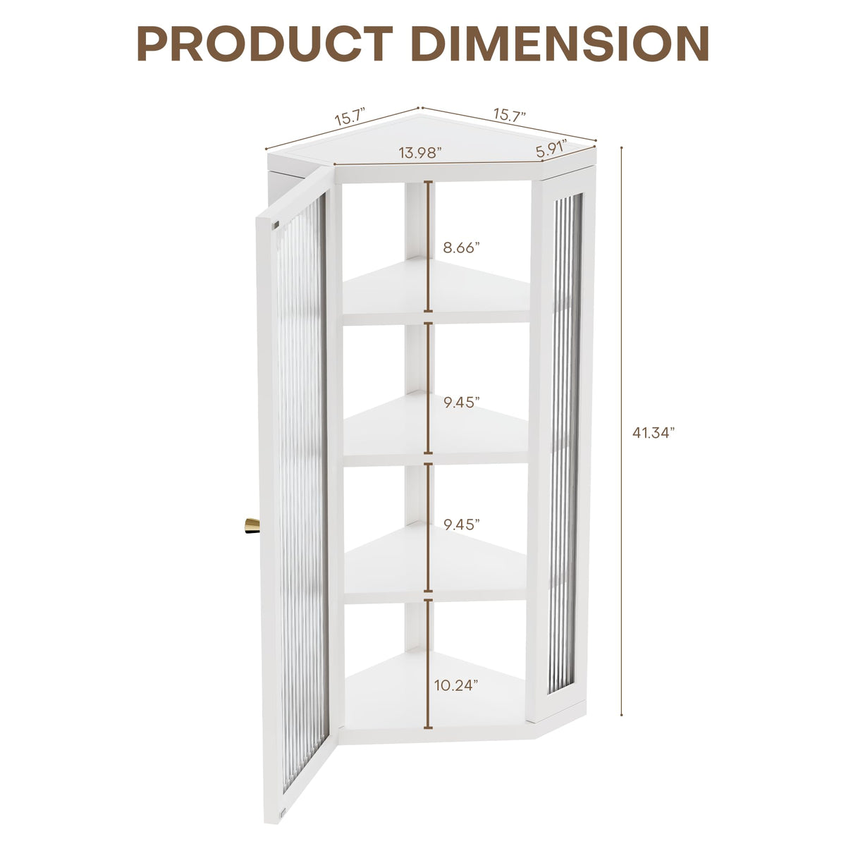 White Metal Corner Wall Cabinet with Glass Doors and Shelves U780491