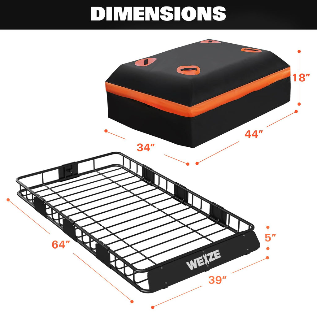 64"x 39" Steel Roof Rack Cargo Carrier with Waterproof Bag U950036
