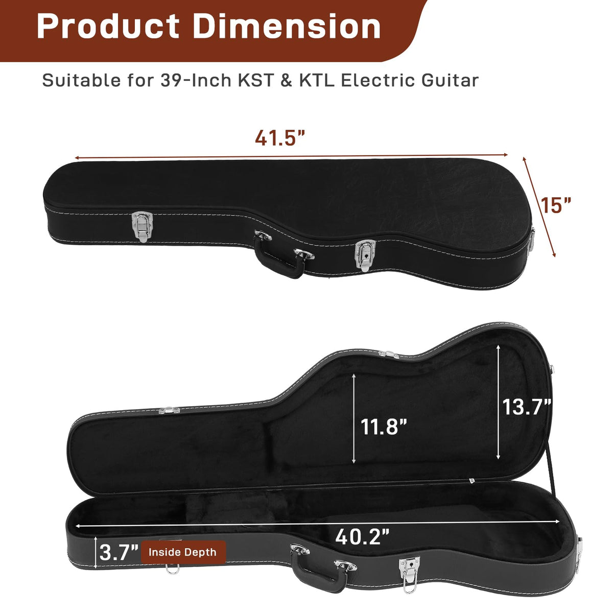 39 Inch Wooden Electric Guitar Hard Case with Soft Lining, Black Z653475