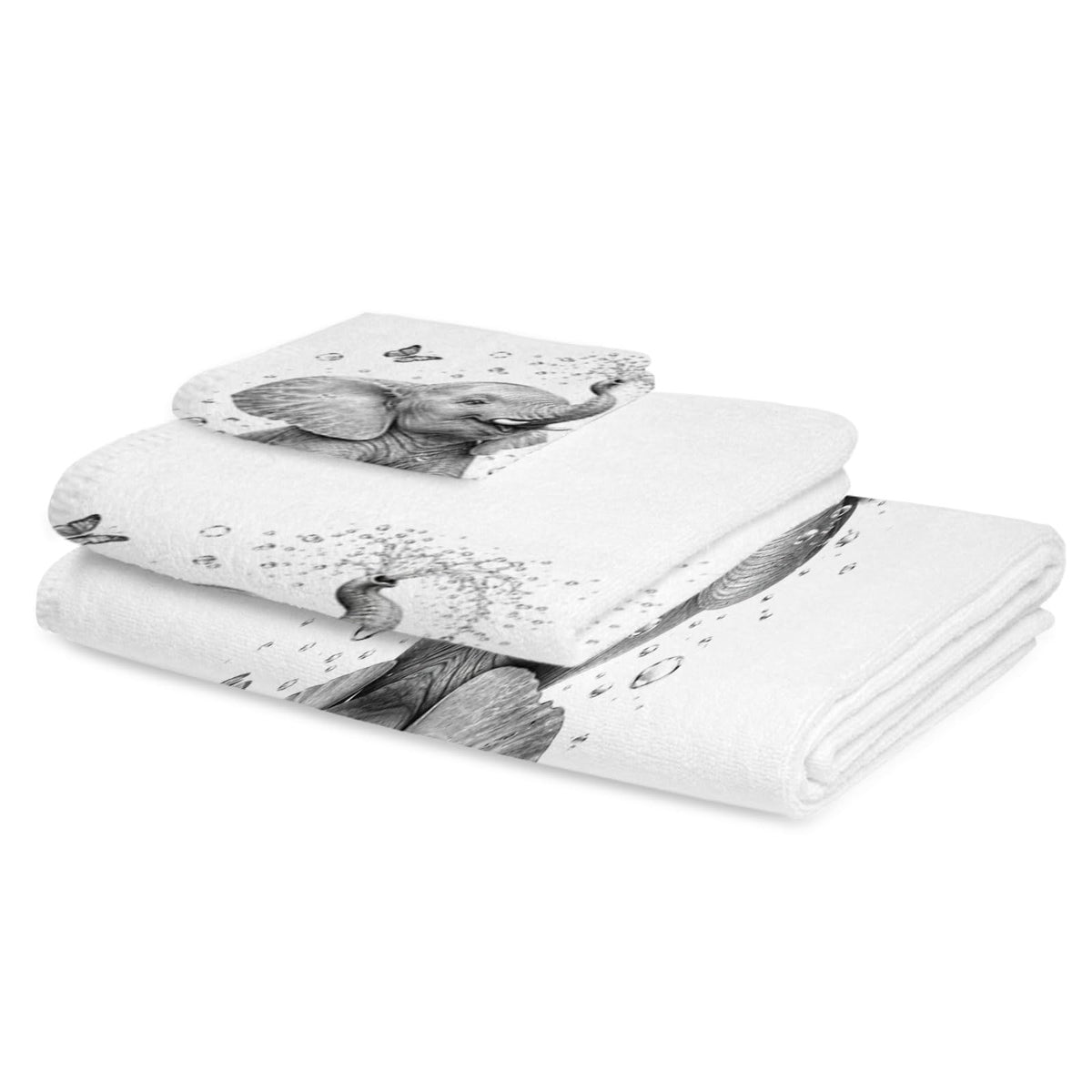 Gray Elephant Butterfly 3 Pack Cotton Bath Towel Set C70773