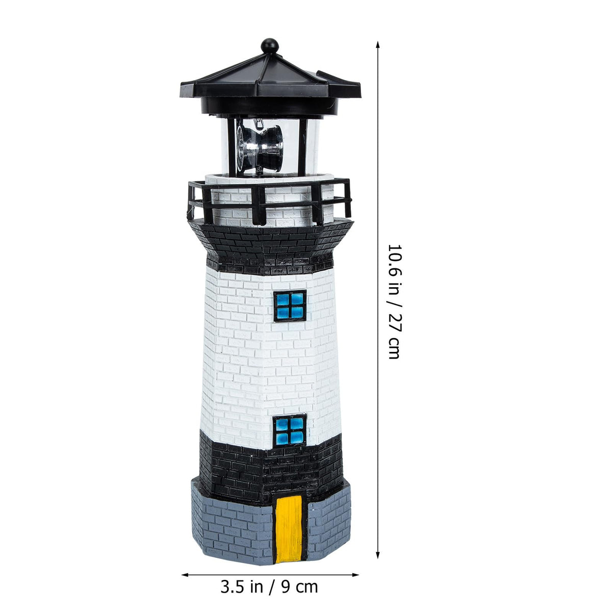 Solar Powered Resin Lighthouse Garden Light Black White X6486