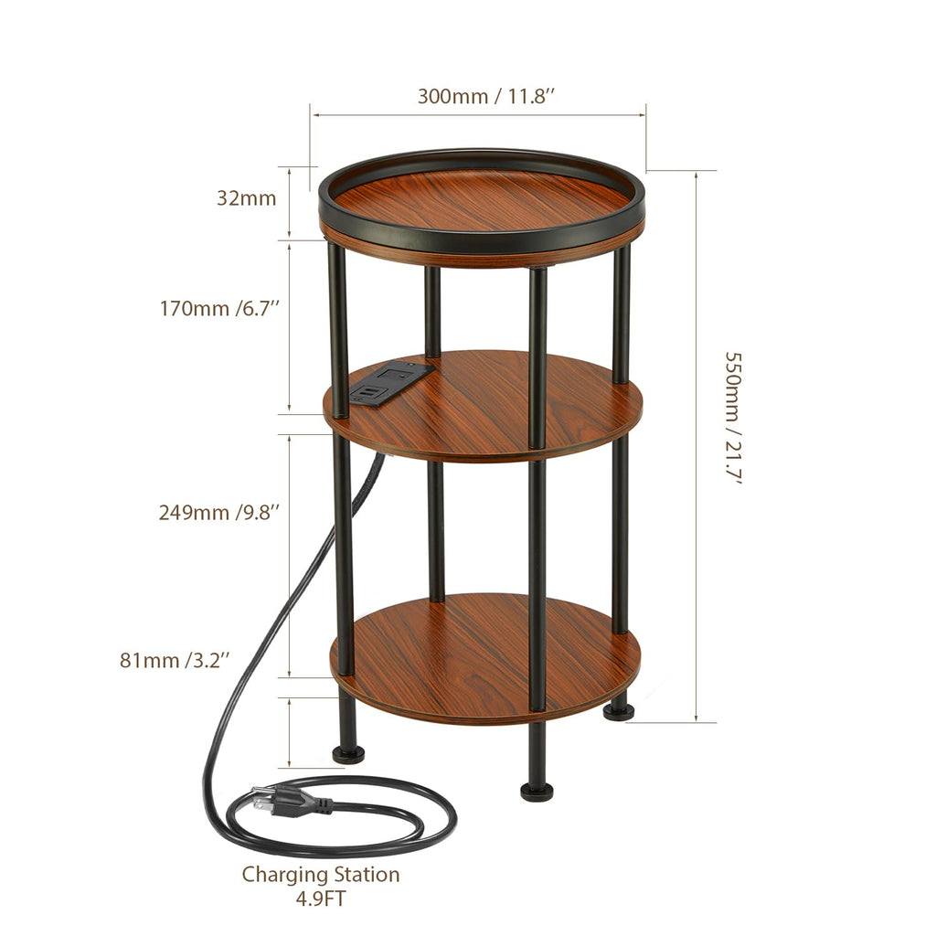 Small Round 3-Tier Side Table with Charging Station K69444