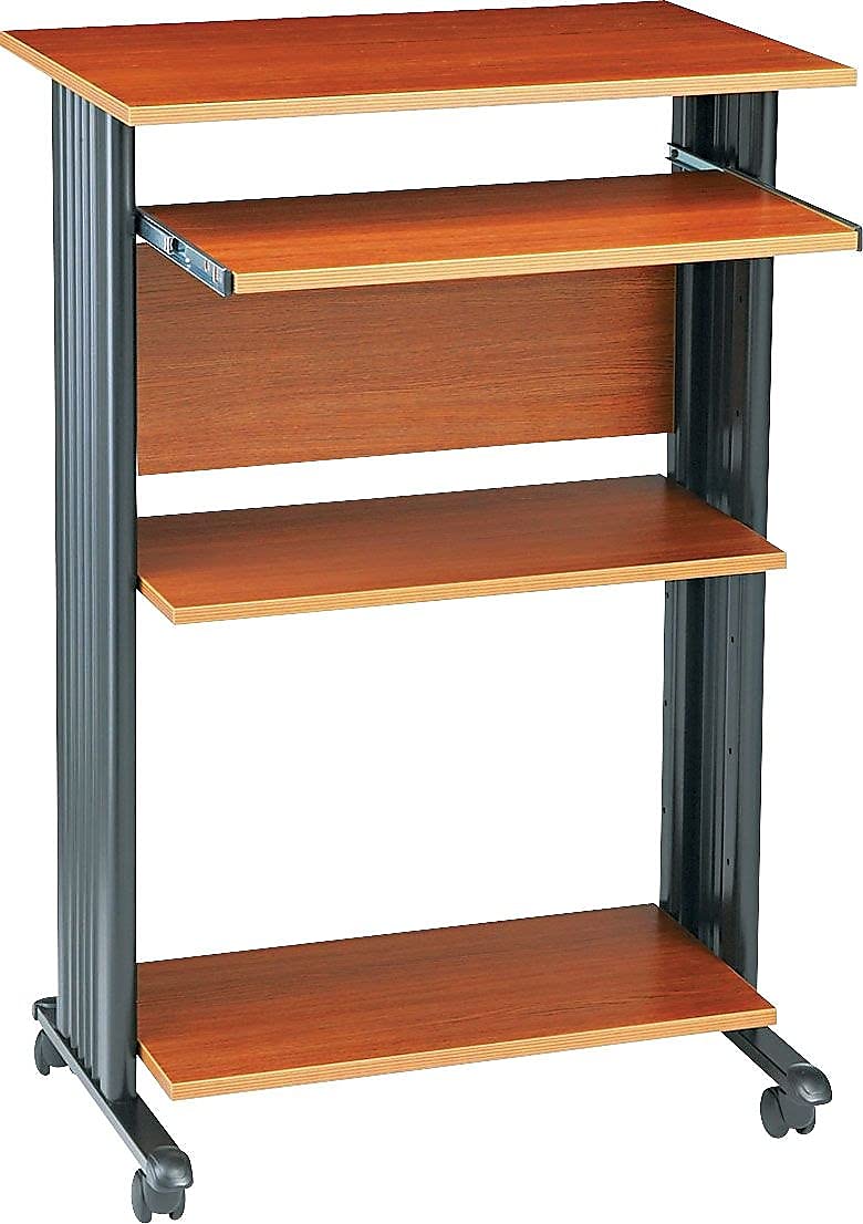 Mobile Stand-Up Desk with Keyboard Tray and 2 Adjustable Shelves G198