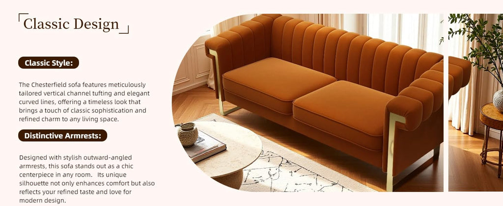 Orange Velvet 3-Seater Sofa Y994317