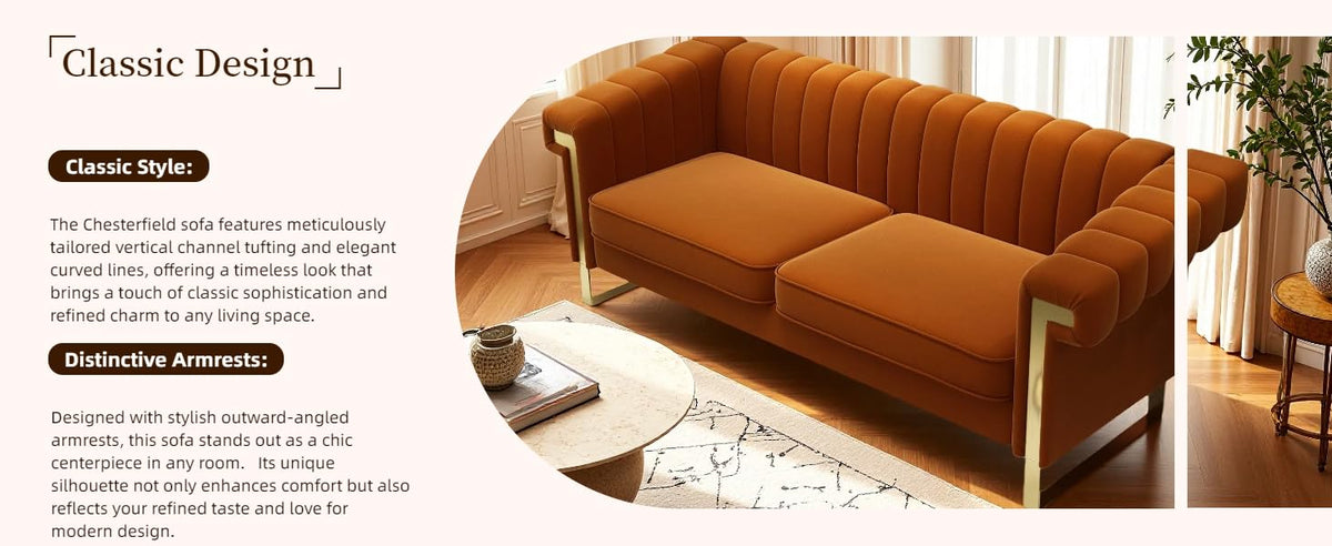 Orange Velvet 3-Seater Sofa Y994317
