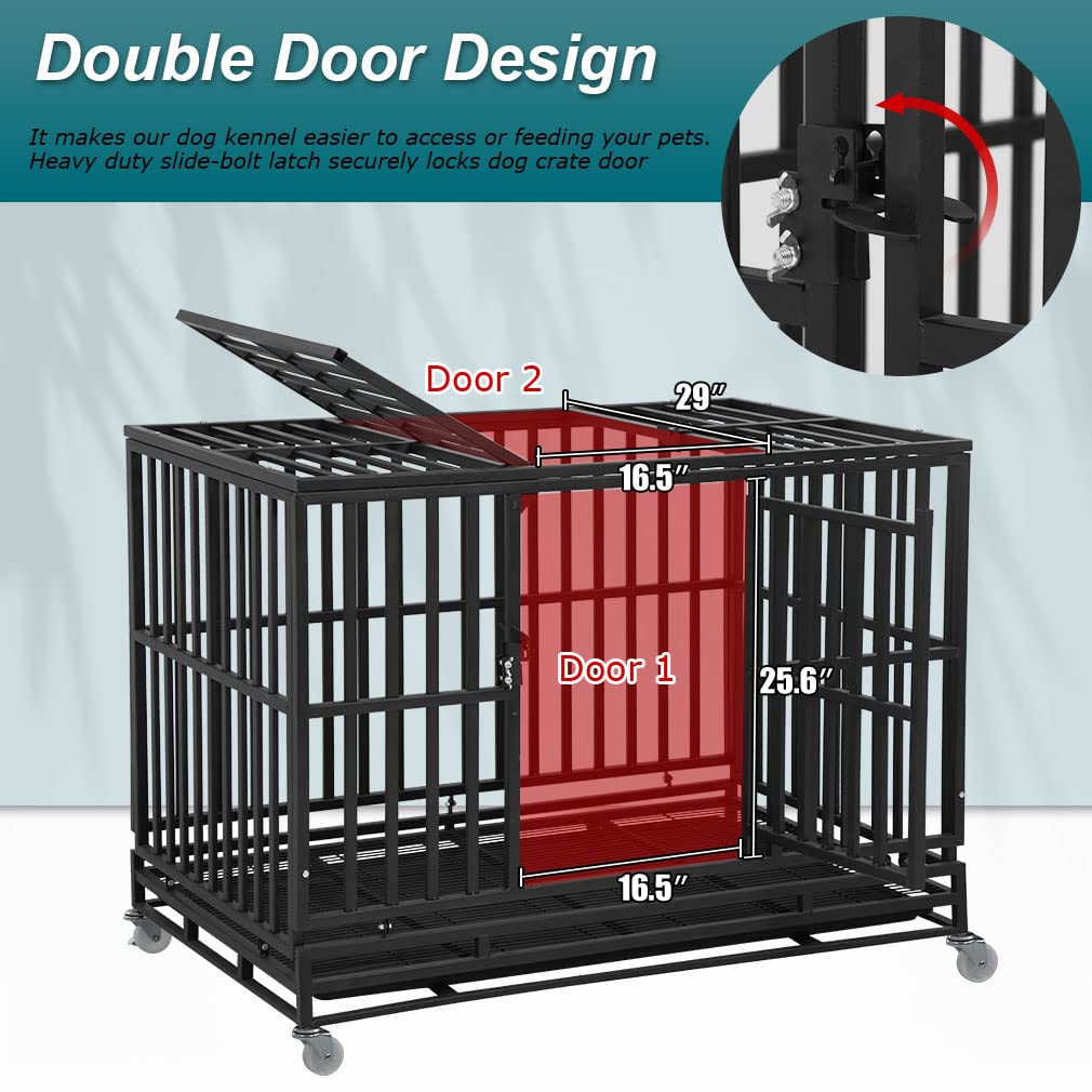 48 inch Metal Dog Crate with Wheels and Tray Y13181