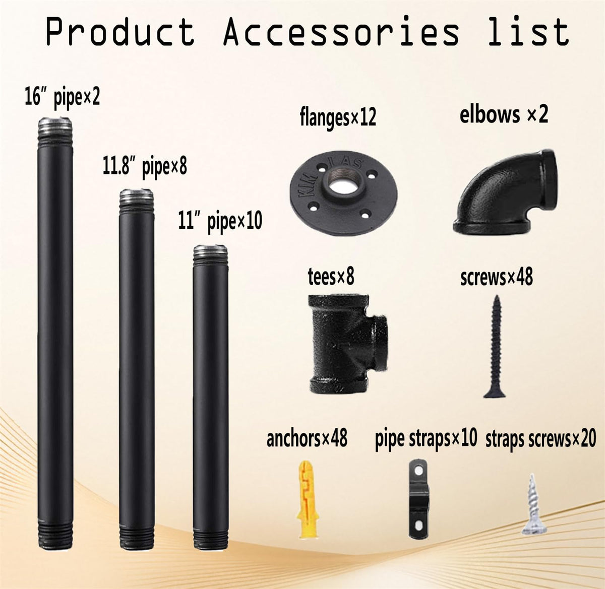 Black Iron Pipe Shelf Bracket, 2Pcs 5 Tier 68" Tall M3642