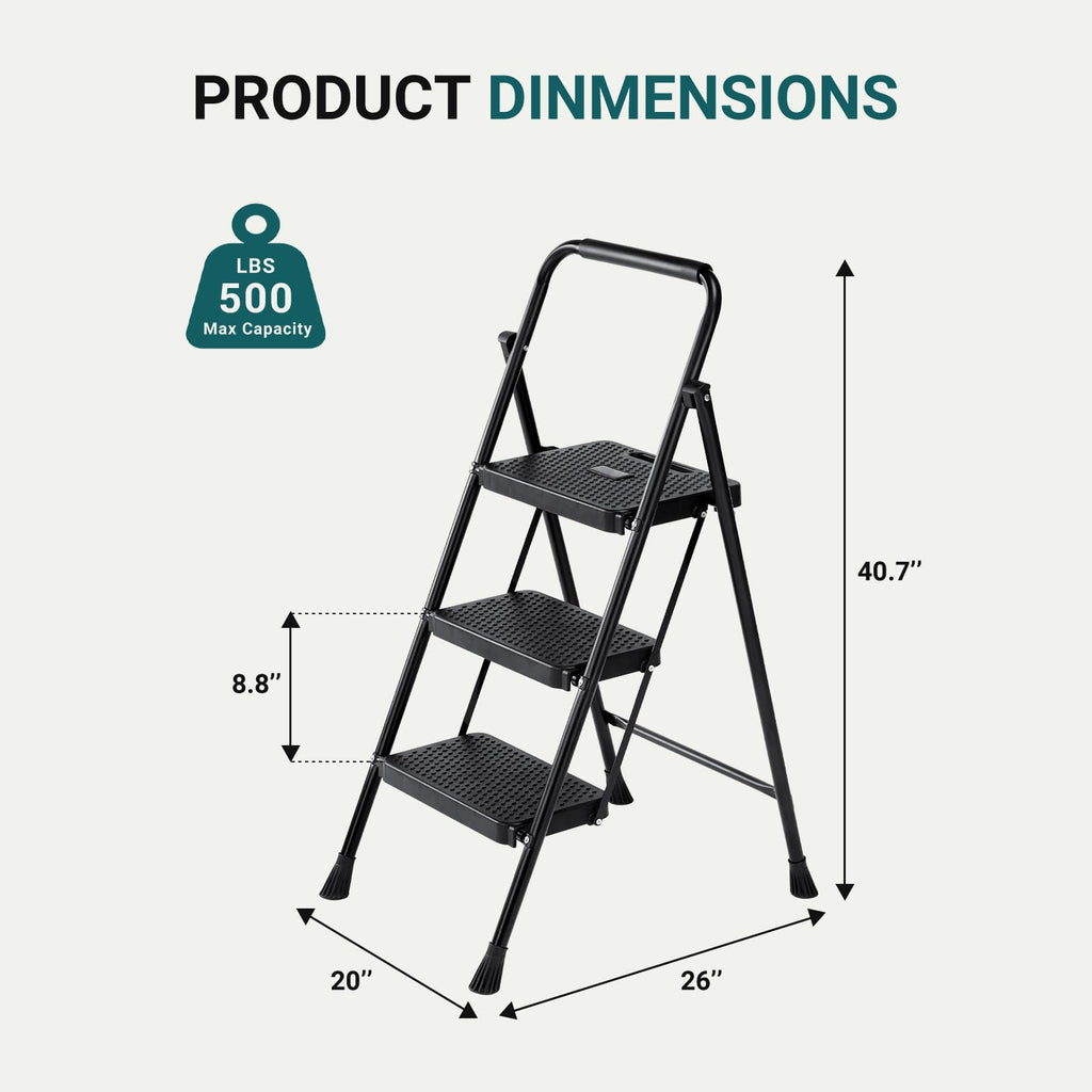 3 Step Ladder 500lbs Capacity Foldable Step Stool R6735