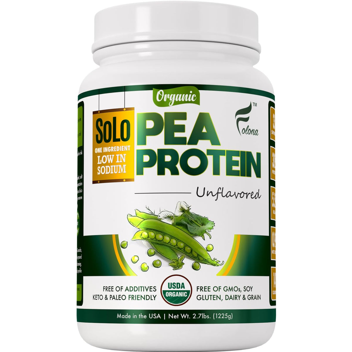 Organic Pea Protein Isolate Unflavored Vegan Protein Powder 2.7 lbs A9948