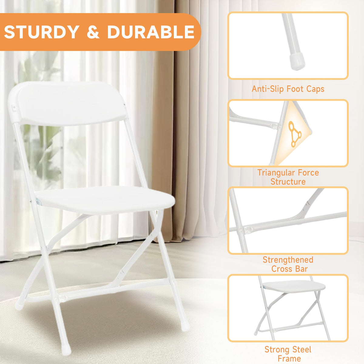 10 Pack White Folding Chairs 350LBS Capacity Steel I554526