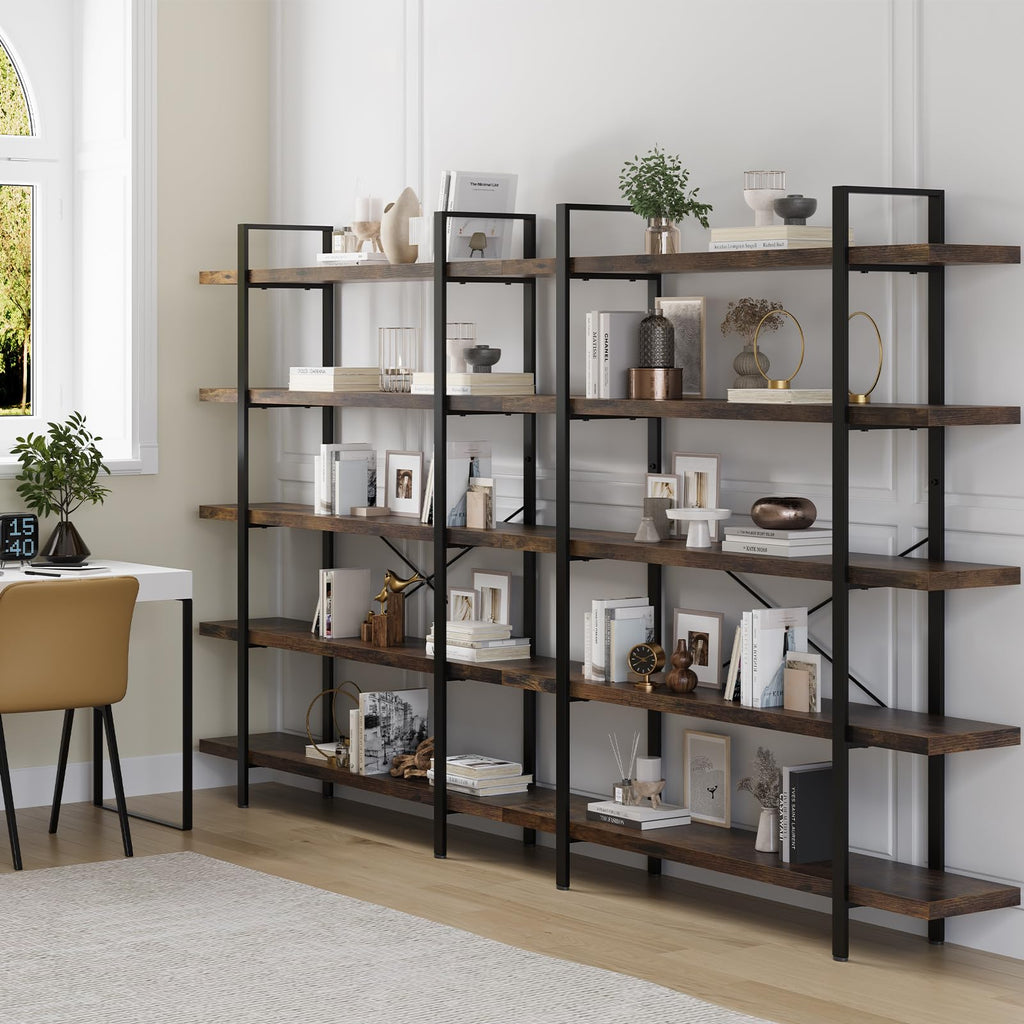 5 Tier Rustic Open Bookshelf U3903