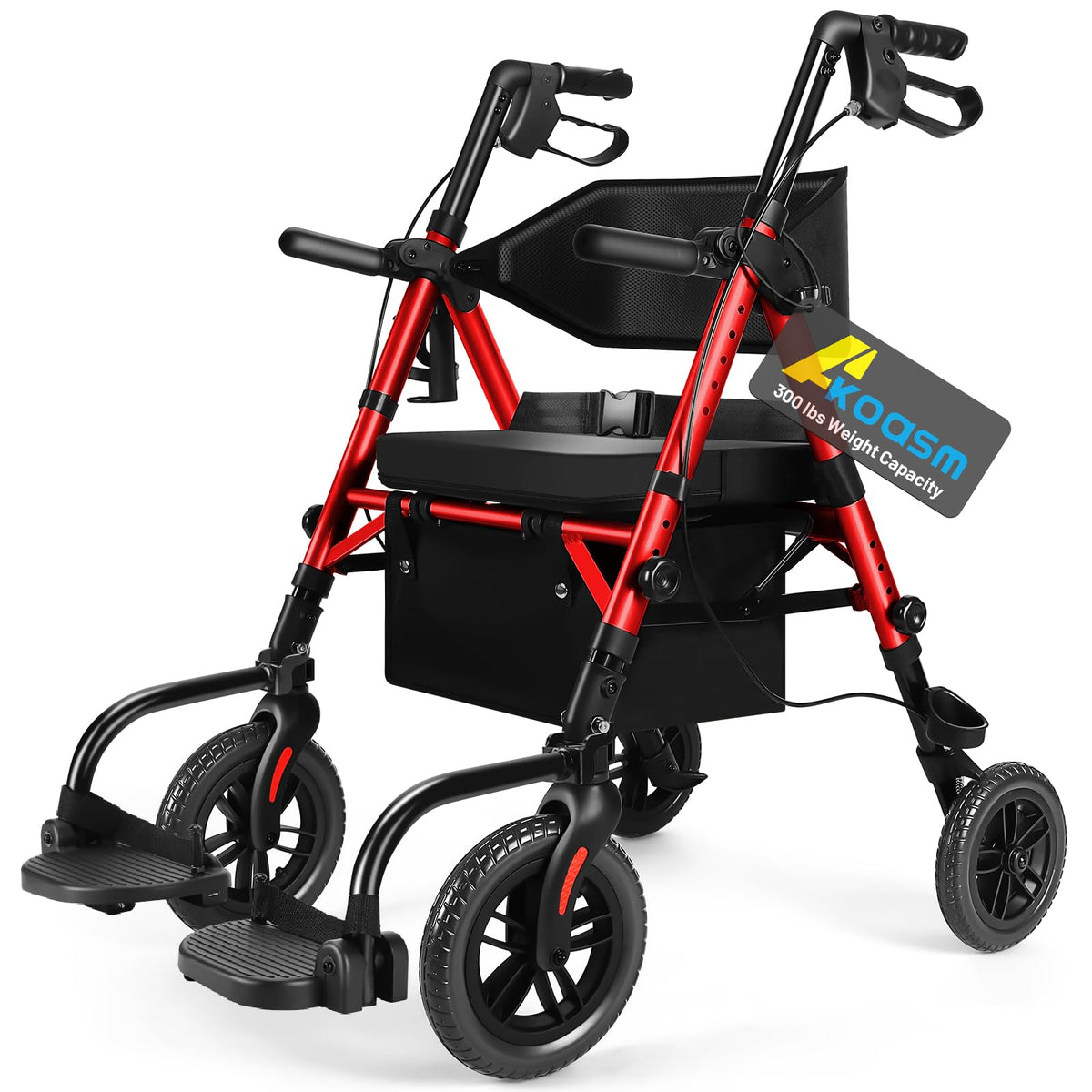 Foldable Rollator Walker with Seat, 2 in 1 Wheelchair Combo, Red T4694