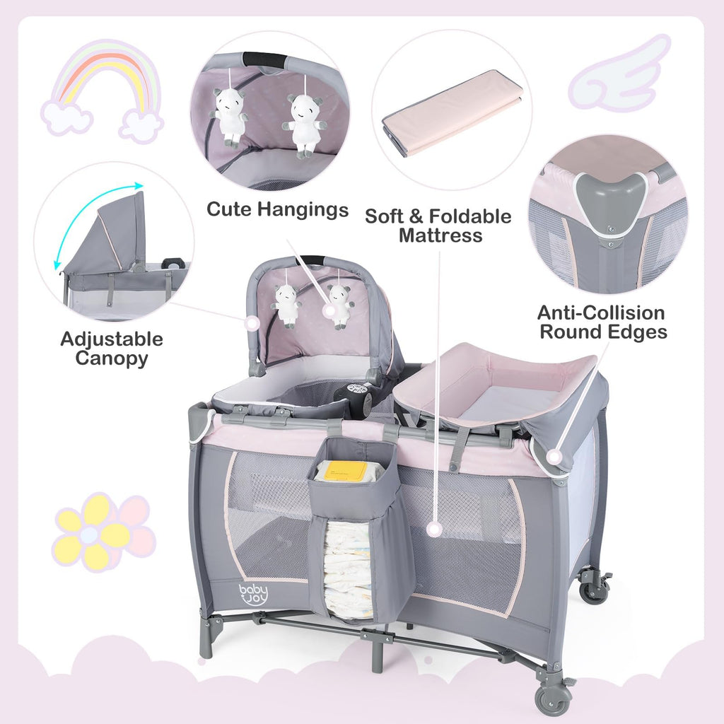 5 in 1 Pack and Play with Bassinet and Diaper Changing Table P109