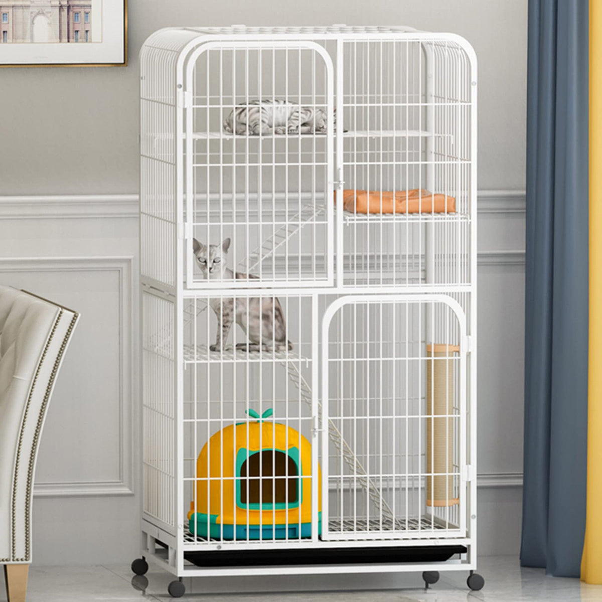 3-Tier Metal Wire Cat Cage with Hammock and Casters P1934