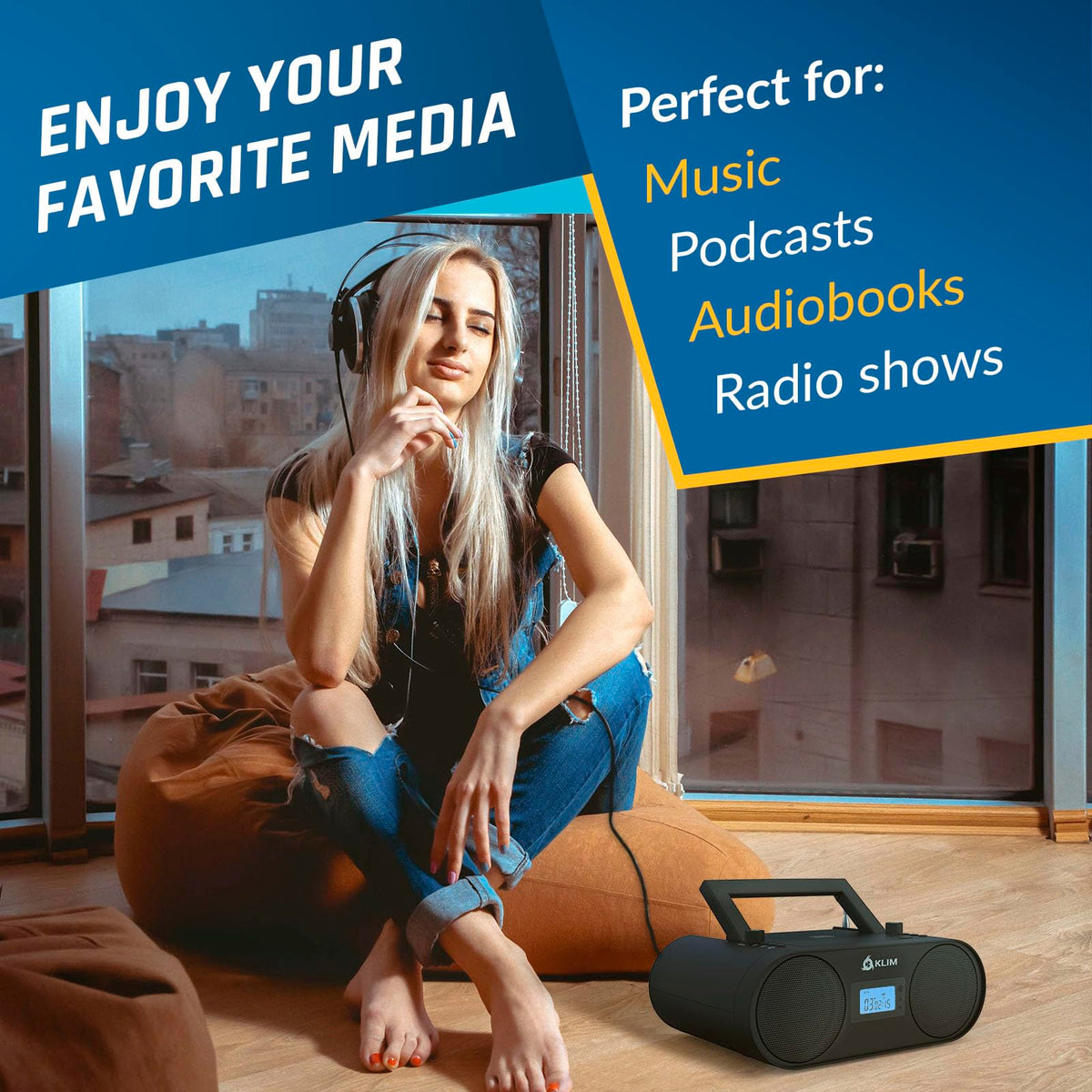 Portable CD Player Boombox with AM FM Radio and Bluetooth R68997