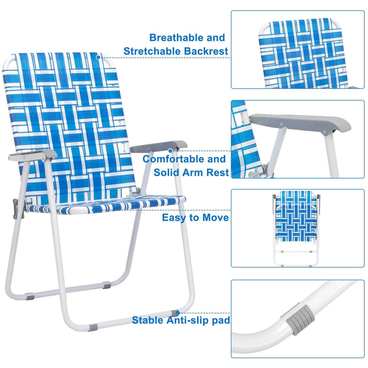 Set of 2 Blue Webbed Folding Camping Chairs Q26612