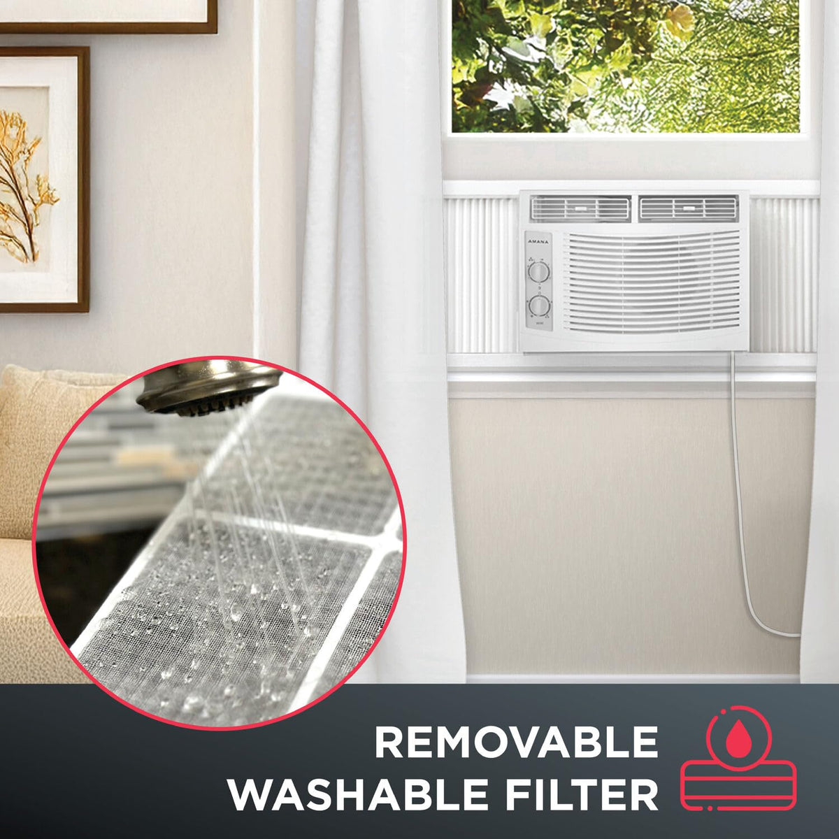 5,000 BTU Window Air Conditioner with Mechanical Controls, Dehumidifier, Washable Filter, 2 Fan Speeds, White A776243