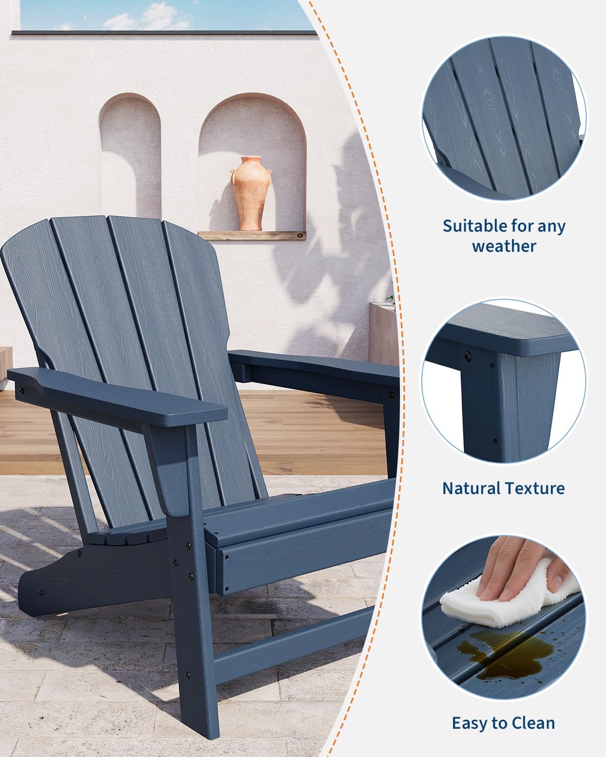 Oversize Navy Blue HDPE Plastic Adirondack Chair Y326