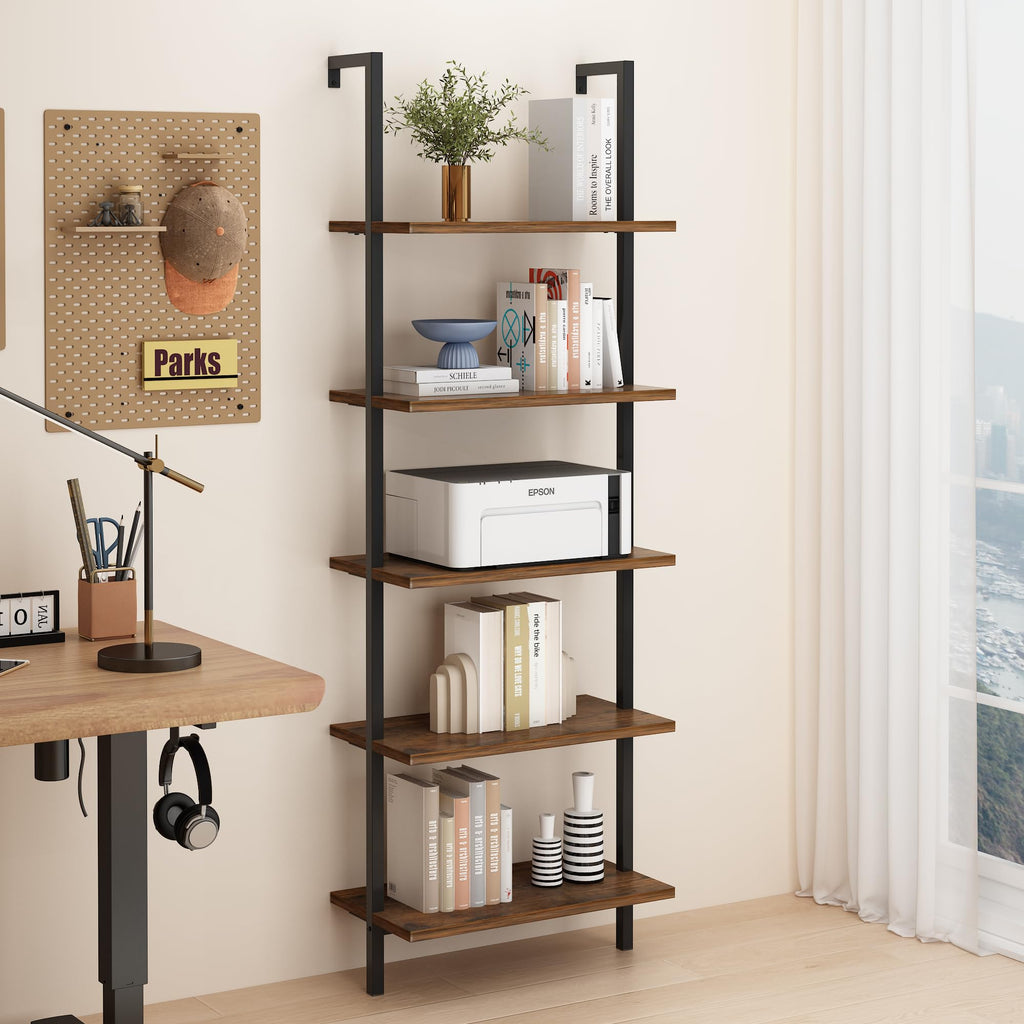 Rustic Brown 5 Tier Wall Mount Ladder Shelf A262