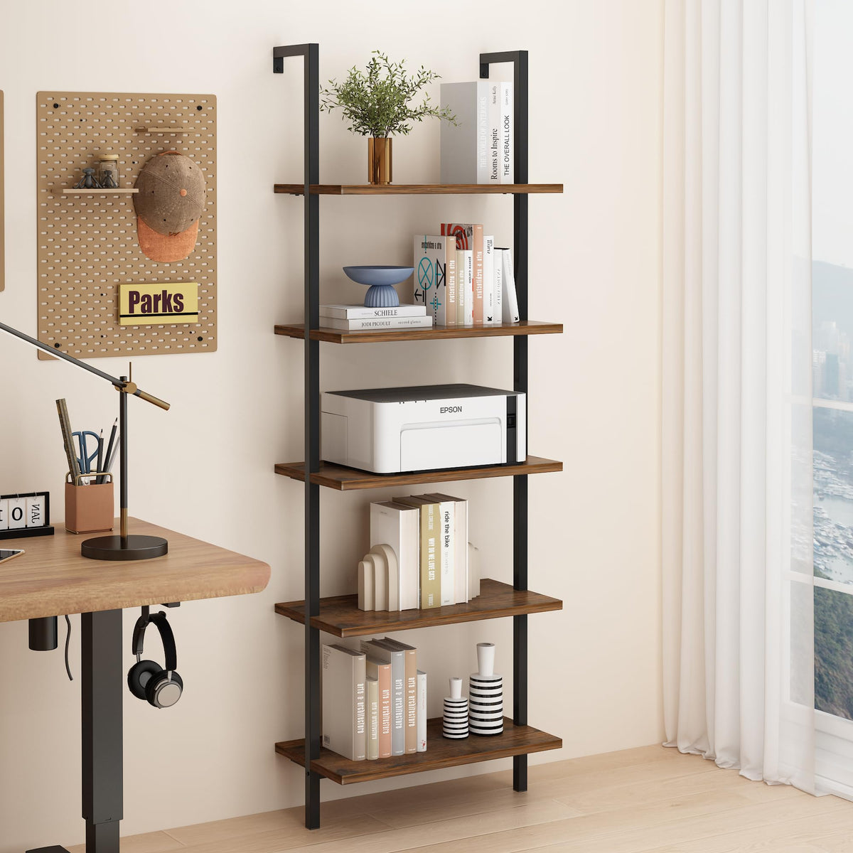 Rustic Brown 5 Tier Wall Mount Ladder Shelf A262