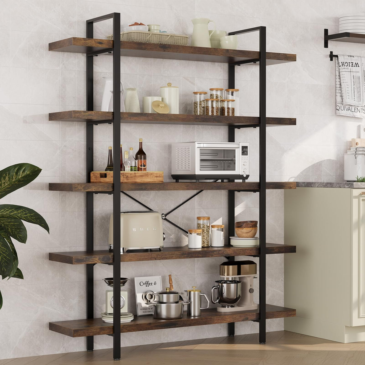 5 Tier Rustic Open Bookshelf U3903