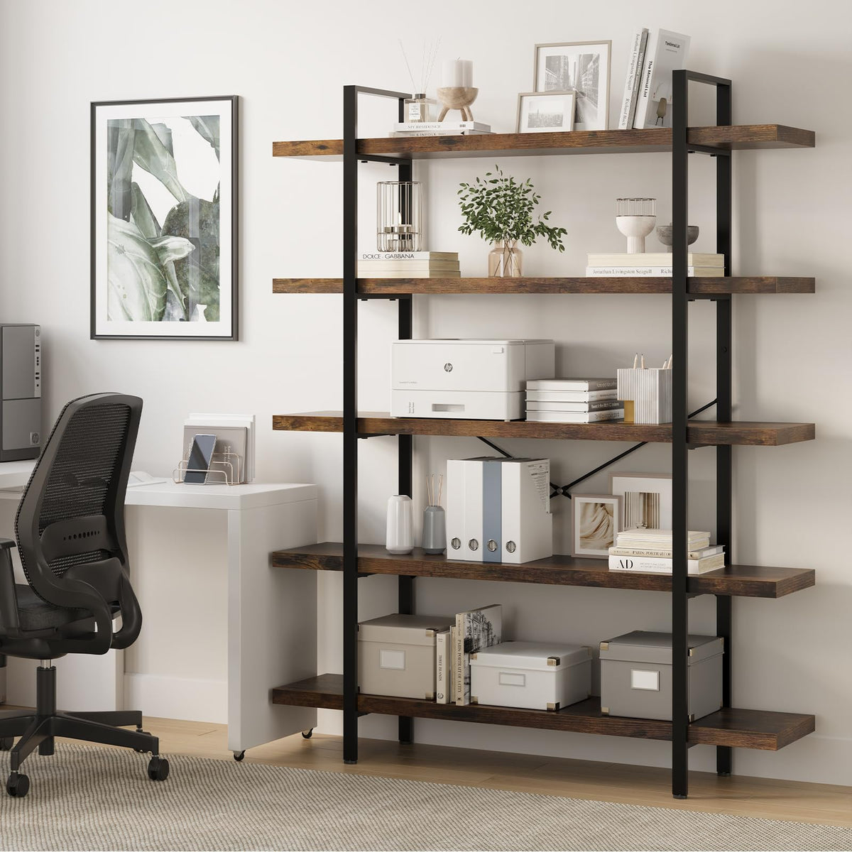 5 Tier Rustic Open Bookshelf U3903