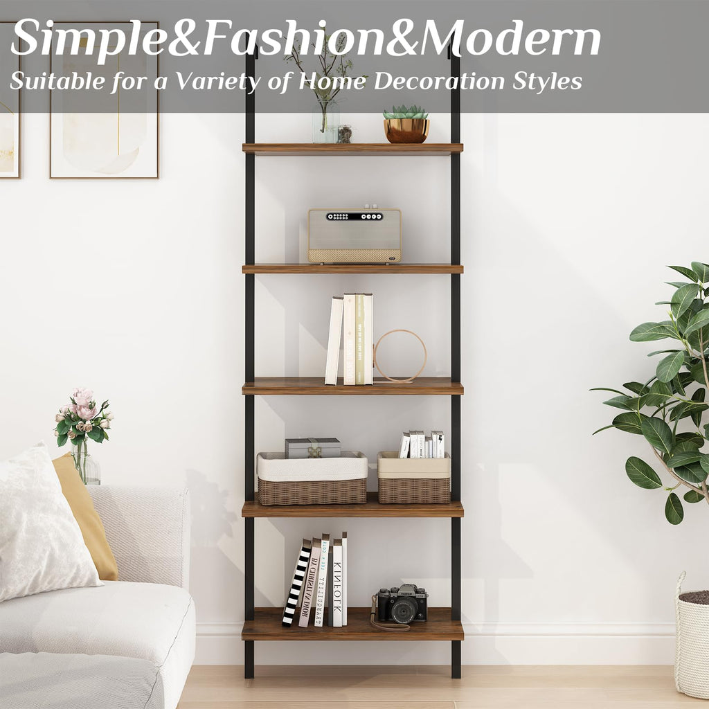 Rustic Brown 5 Tier Wall Mount Ladder Shelf A262