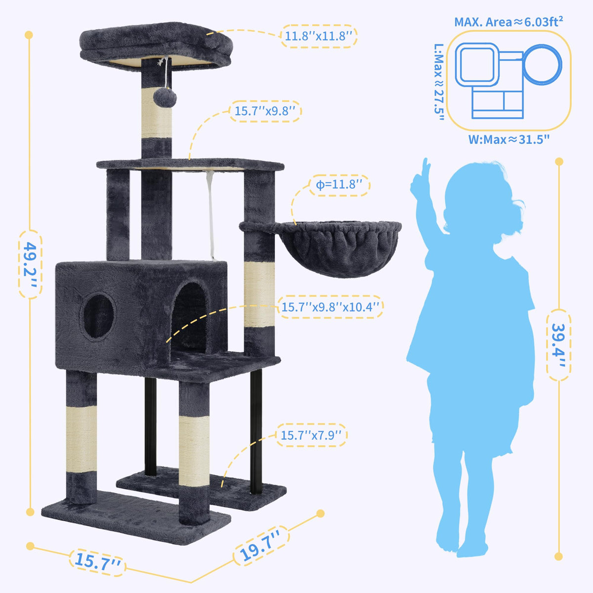 49.2 inch Cat Tree with Toy T355441
