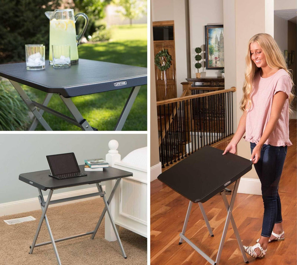 Small Folding Table, Portable Plastic Black 30 Inch D4395